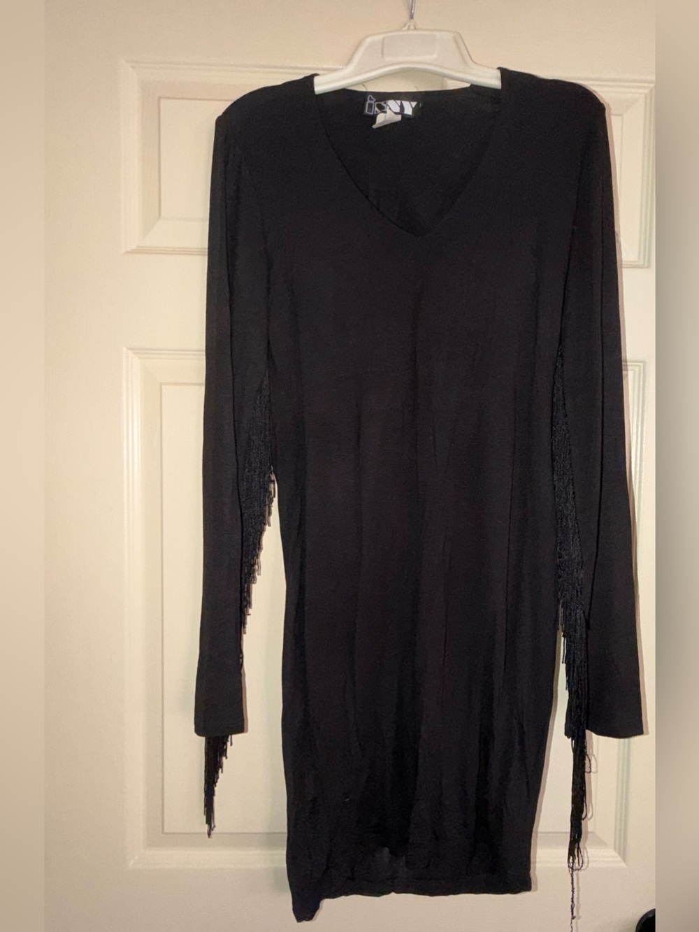 Boho Fringe Long Sleeve Dress - Black